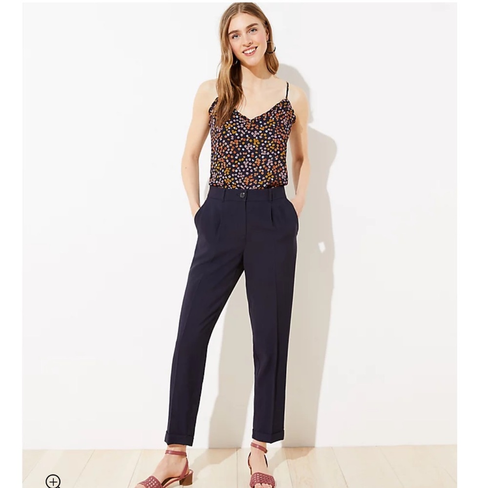 Loft Navy Blue Stretch Waist Slim Leg Career Pants